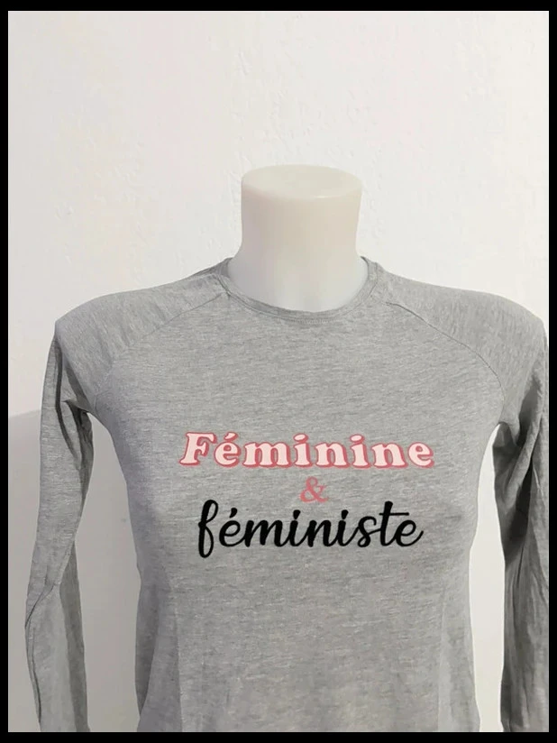 Camiseta de Mangas Longas Cinza Melange Etam "Feminina e Feminista" - Tamanho XS – photo 2